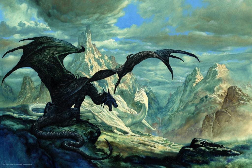 Amazon.com: Laminated Dragon Dialog Black White Dragons Talking In
