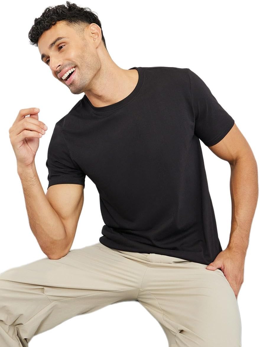 Styli Solid Rular Fit Cotton Rich T-Shirt Black M 2026