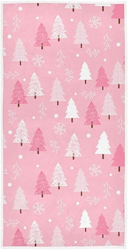 Miniatura 1 de Toalla de baño de manos rosa con árbol de Navidad, toalla de cocina de copo de nieve de invierno, decoración de vacaciones, grifo de baño, juego de
