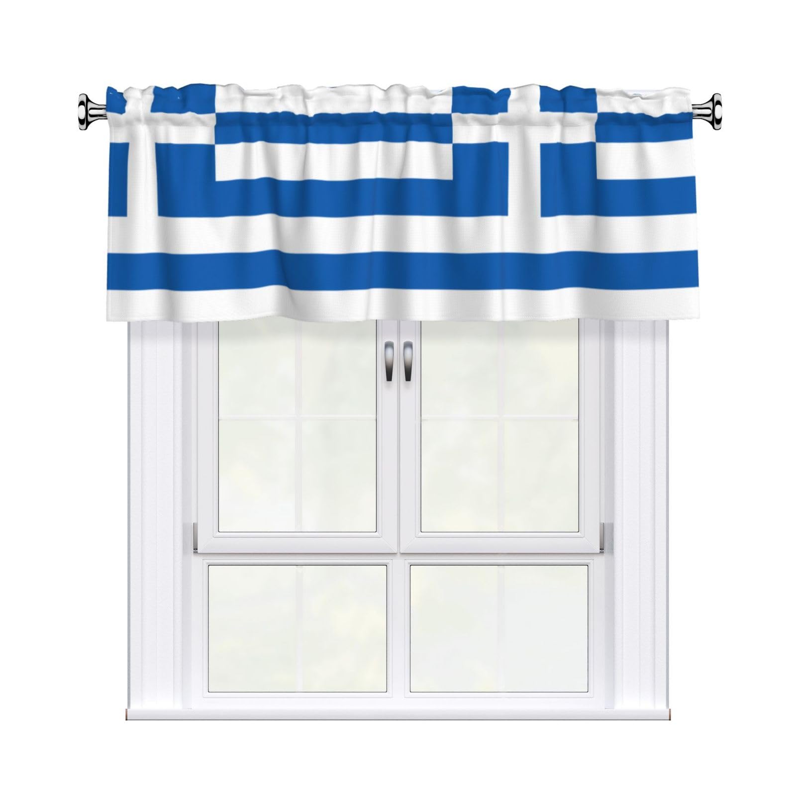WHJDPP Greek flag Prints Charming Kitchen Window Cover – 54x18 Inch Peach Skin Valance with Decorative Print