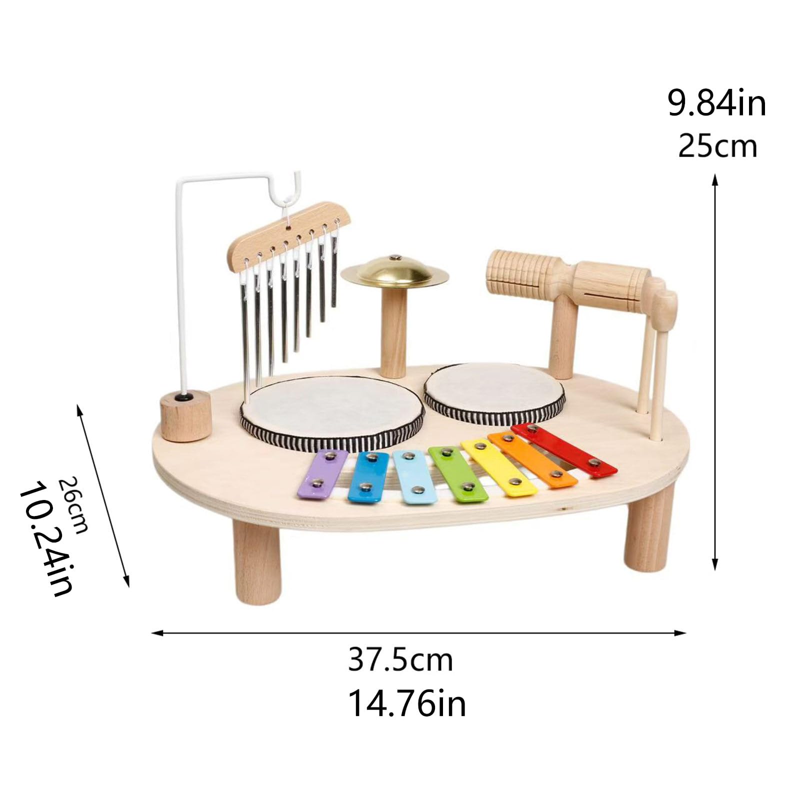 Musik Spieltisch mit Trommel und Xylophon, Percussion Set aus Holz für Familienrhythmus und Vorschulaktivitäten 3 Jahren für den täglichen Gebrauch zu Hause