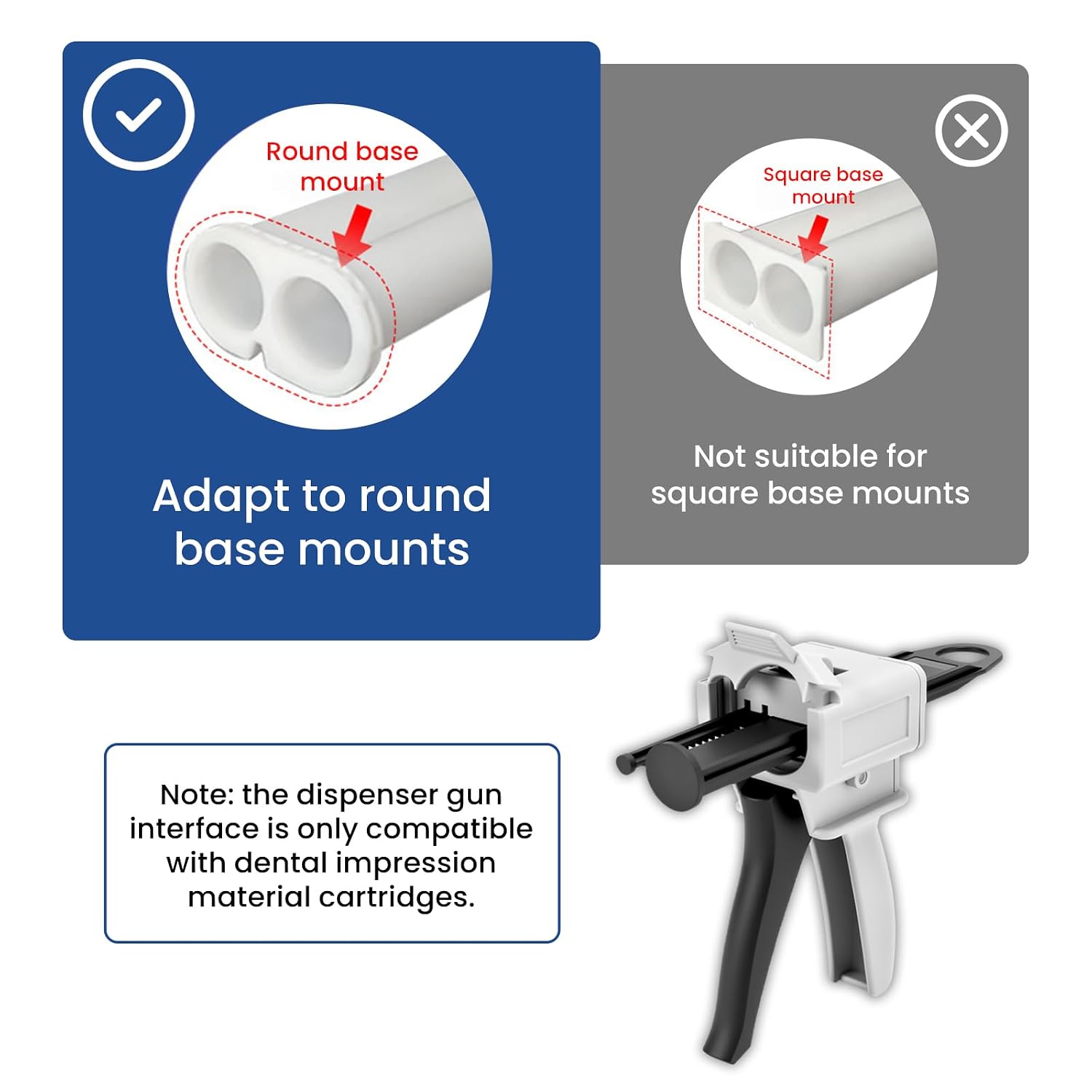 50mL Dental Impression Dispenser Gun, AB Mixing Cartridge Gun 10:1 Ratio for Dentist Clinic Resin Materials