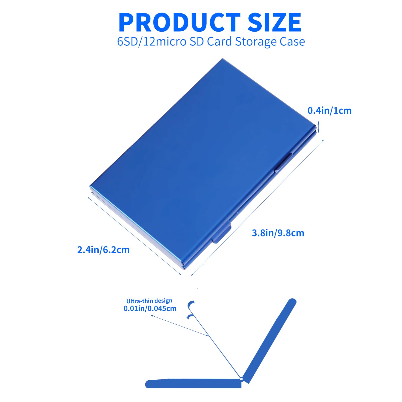 PinQiongZhe Carrying Case for 6 SD Memory Cards and 12 Micro SD Memory Cards, Dustproof and Shockproof Micro SD Card Case, Compact SD Card Storage Case, Aluminum Micro SD Card Organizer (Blue)
