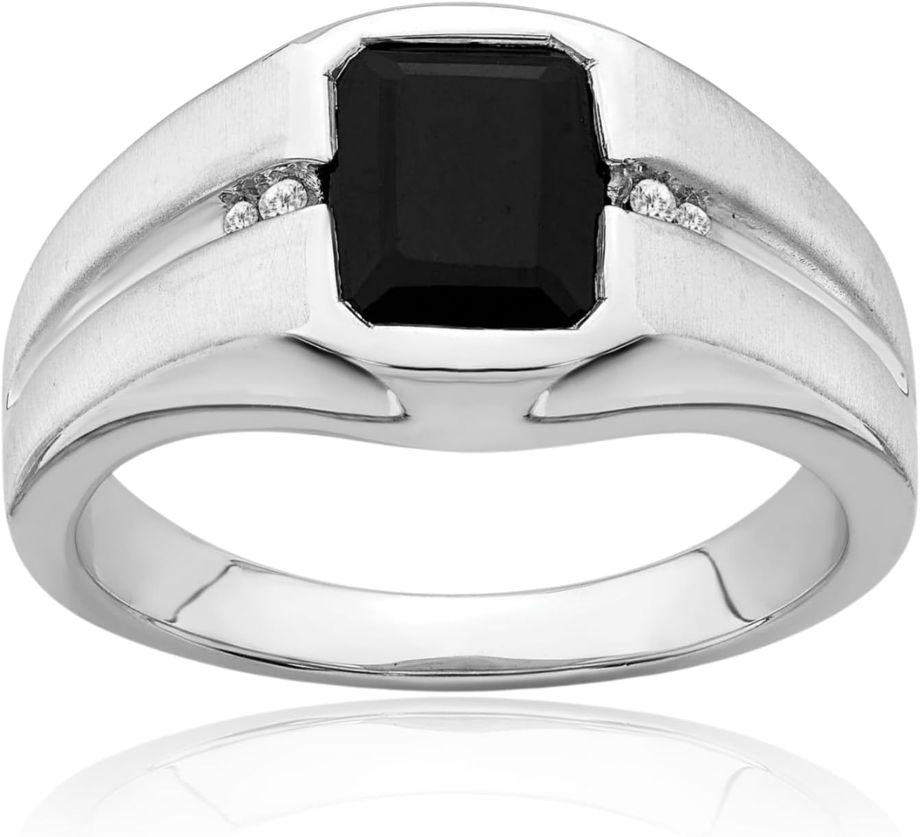 IceCarats 14K Solid White Gold 2.24 carat Black Onyx Diamond Accent Statement Signet Ring 2.6mm Slim Band Prong Set