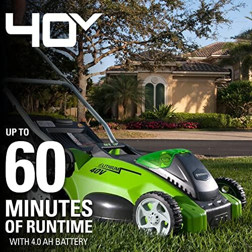 Greenworks 40V 16" Cordless Electric Lawn Mower + 40V Sweeper (150 MPH), 4.0Ah Battery and Charger Included - Thumbnail 4
