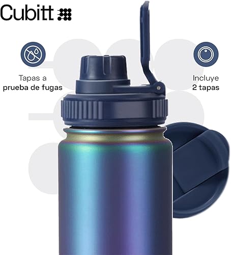 Vista 34 de Cubitt - Botella de agua deportiva aislada de 24 onzas, 2 tapas (tapa de café y tapa deportiva de boca ancha), acero inoxidable, doble pared. Fría