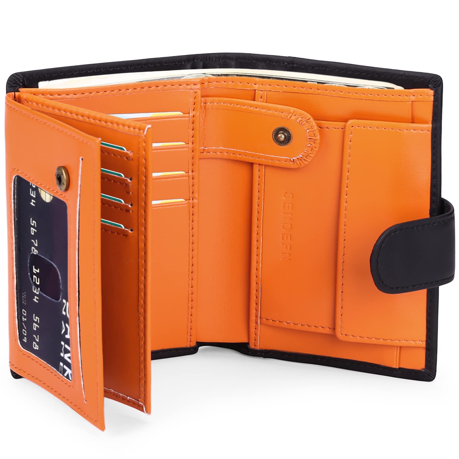 SENDEFN Herenportemonnee, groot, trifold, van echt leer, RFID-blokkering met 19 creditcardvakken, 3 vakken voor bankbiljetten, 1 muntenvak, Zwart met blauw., 12 x 10 x 2,5 cm, RFID-portemonnee