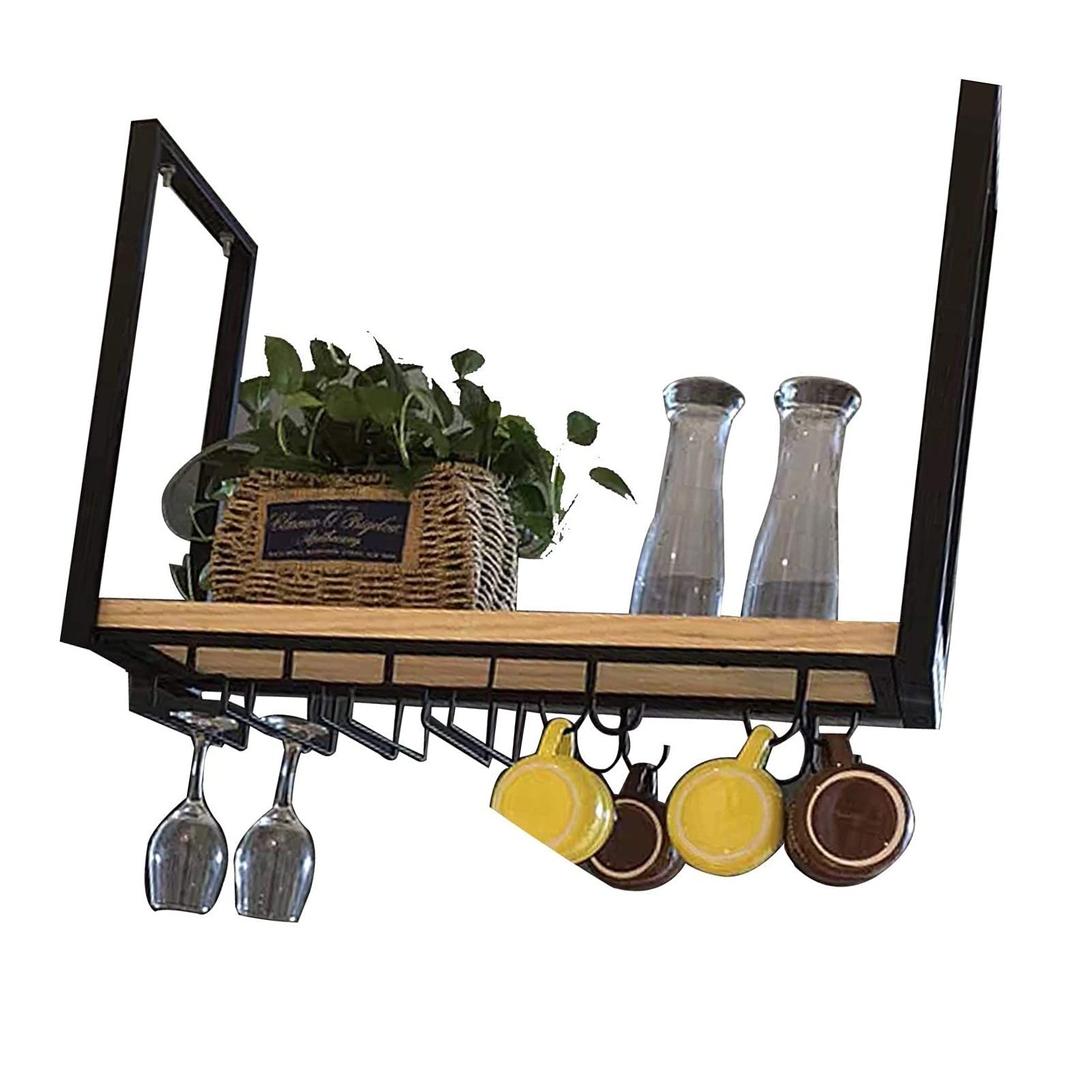 Porte-verres à vin suspendu en bois et fer présentoir pour cuisine