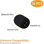 50 Pcs Mini Microphone Foam Cover Mic Foam Windscreens High Density Foam Micro Covers for Headset Protection for Lavalier Lav Lapel Microphones Black