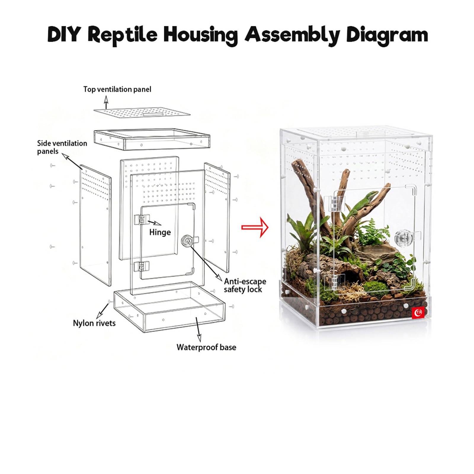Caja de observación Terrario para Mascotas de Reptiles para albergar Ranas o Serpientes con Sistemas de ventilación Decoraciones para hogar Tanques de observación de Mascotas ventilados