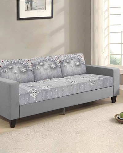 Miniatura 2 de Fundas de cojín elásticas plateadas de Navidad para sofá, seccionalindividualLT, funda protectora para muebles con parte inferior elástica, diseño