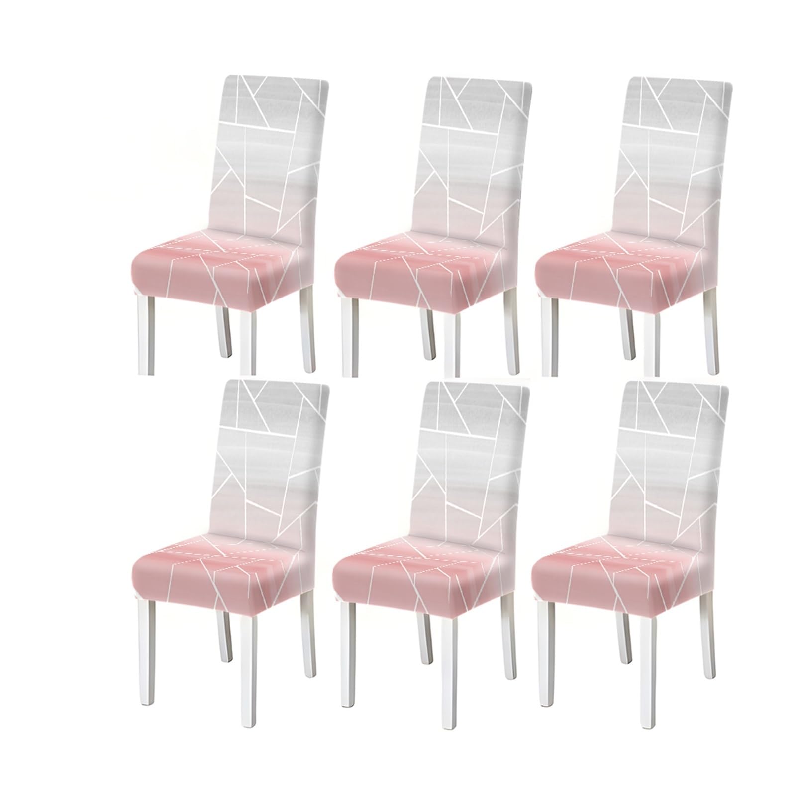 Pink Grey Geometric Chair Covers Set Of 2/4/6, Modern Stretch Dining Chair Slipcovers Removable Stretch Slipcovers for Dining Chairs(6PCSChair cover)