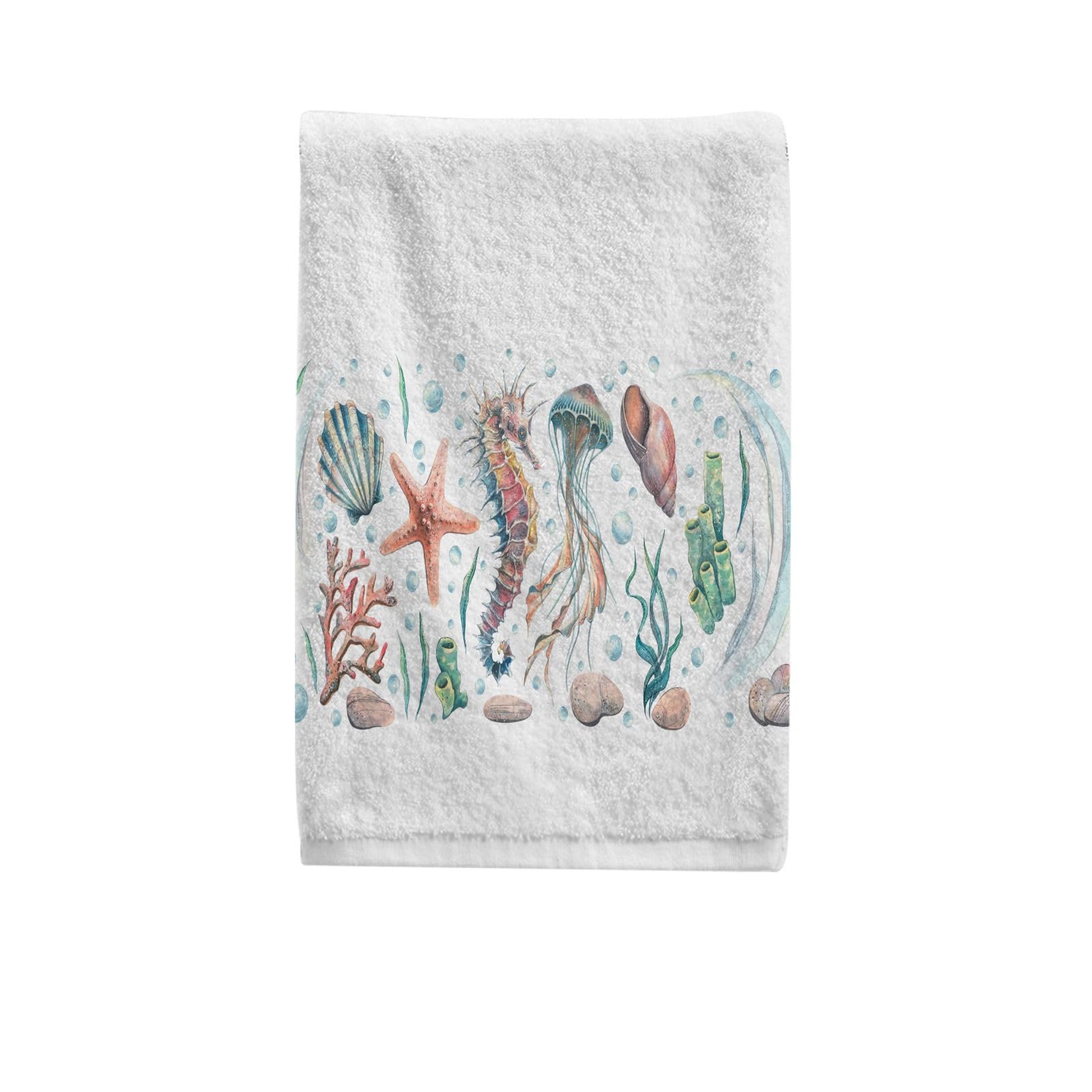 MFTJYO Watercolor Seahorse Coral Bathroom Hand Towels for Bathroom Decorative Towels Bathroom Sets of 2 Soft 100 Percent Cotton Towel Set Luxury Bath Towels Face Towel 16
