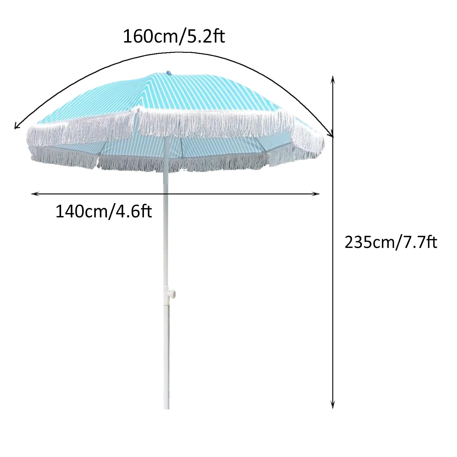 Parasol rose rayé à pompons – Parasol rétro pour plage et terrasse, résistant à l'usure, protection, style hawaïen, parfait pour la piscine et le jardin, pas de base incluse
