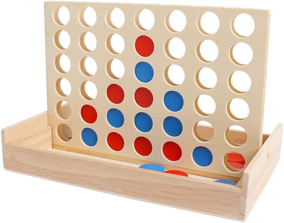 TENGTUNG Wooden 4 in A Row Board Games Line Up 4 Connect Games for Travel Board Games Foldable Classic Family Fun Toy for Kids and Adults (Travel Size)