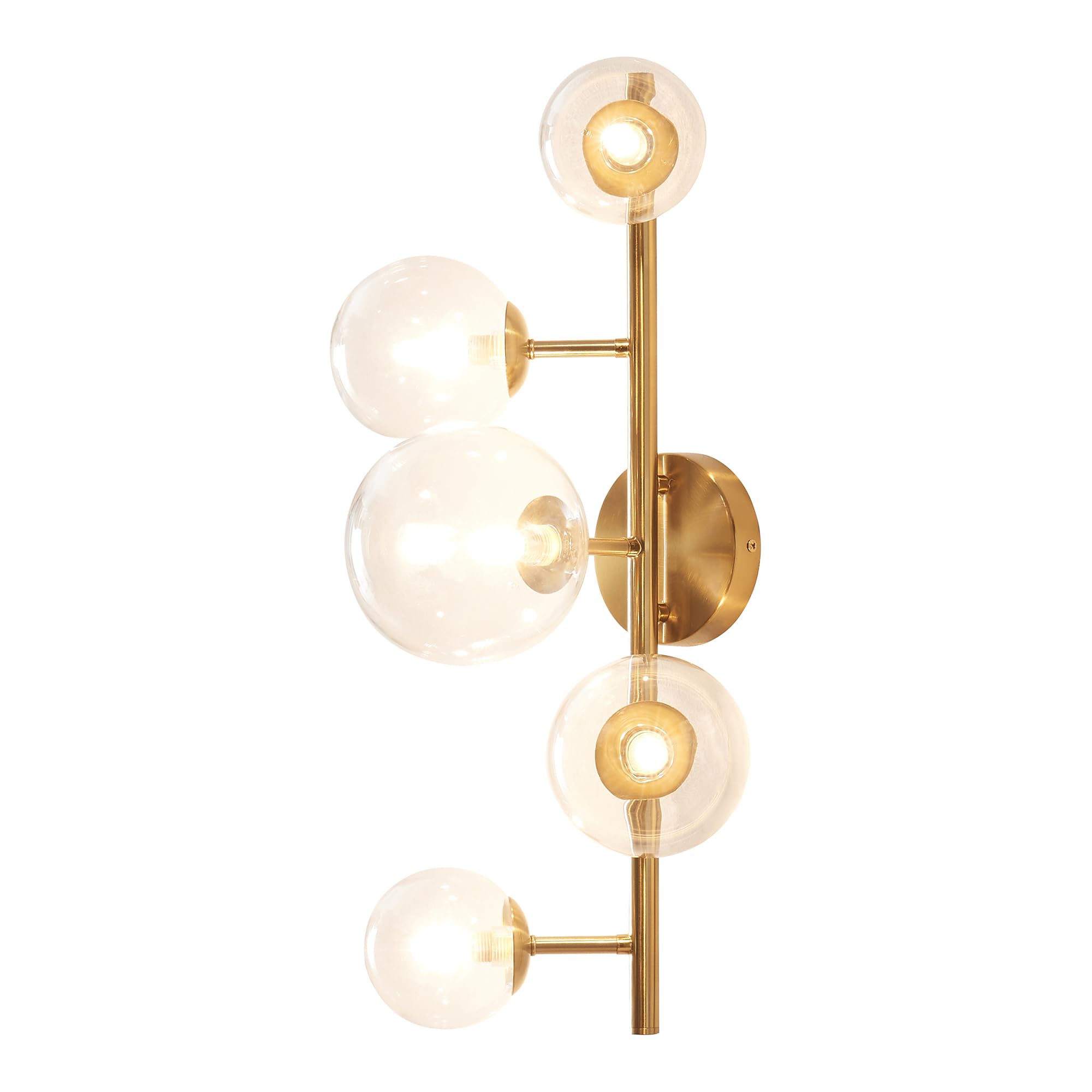 lux.pro Lampada da Parete per Interni con 5 Paralumi Sferici in Vetro Trasparente Applique a 5 Bracci Portalampada per Soggiorno Camera da Letto Corridoio - Dorato