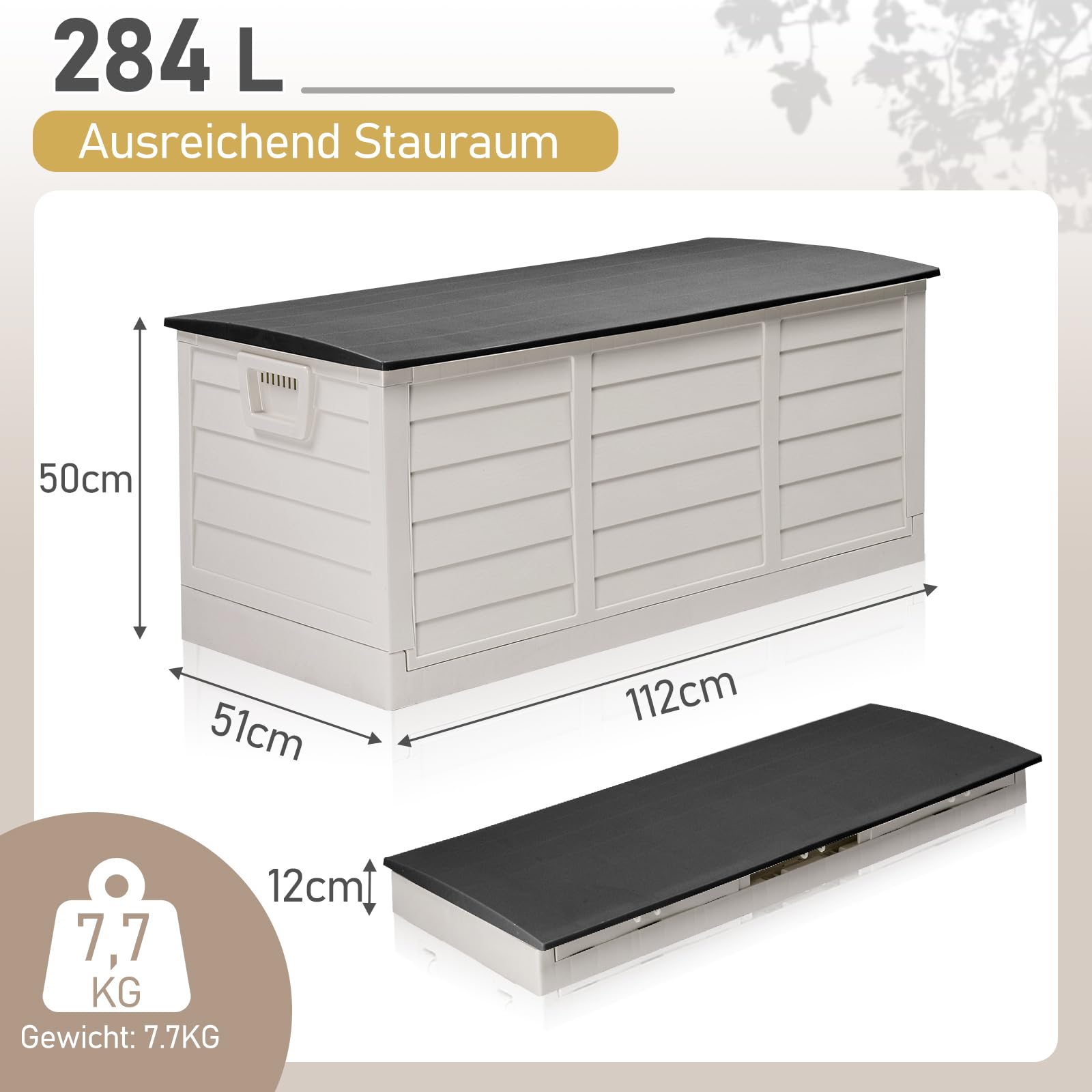 Faltbarer Gartenbox, 284L Fassungsvermögen mit Griffen und Rädern - Wasserfest und UV-beständig, Auflagenbox geeignet für Terrassen, Balkone, Wohnzimmer und Wintergärten, Schwarzweiß