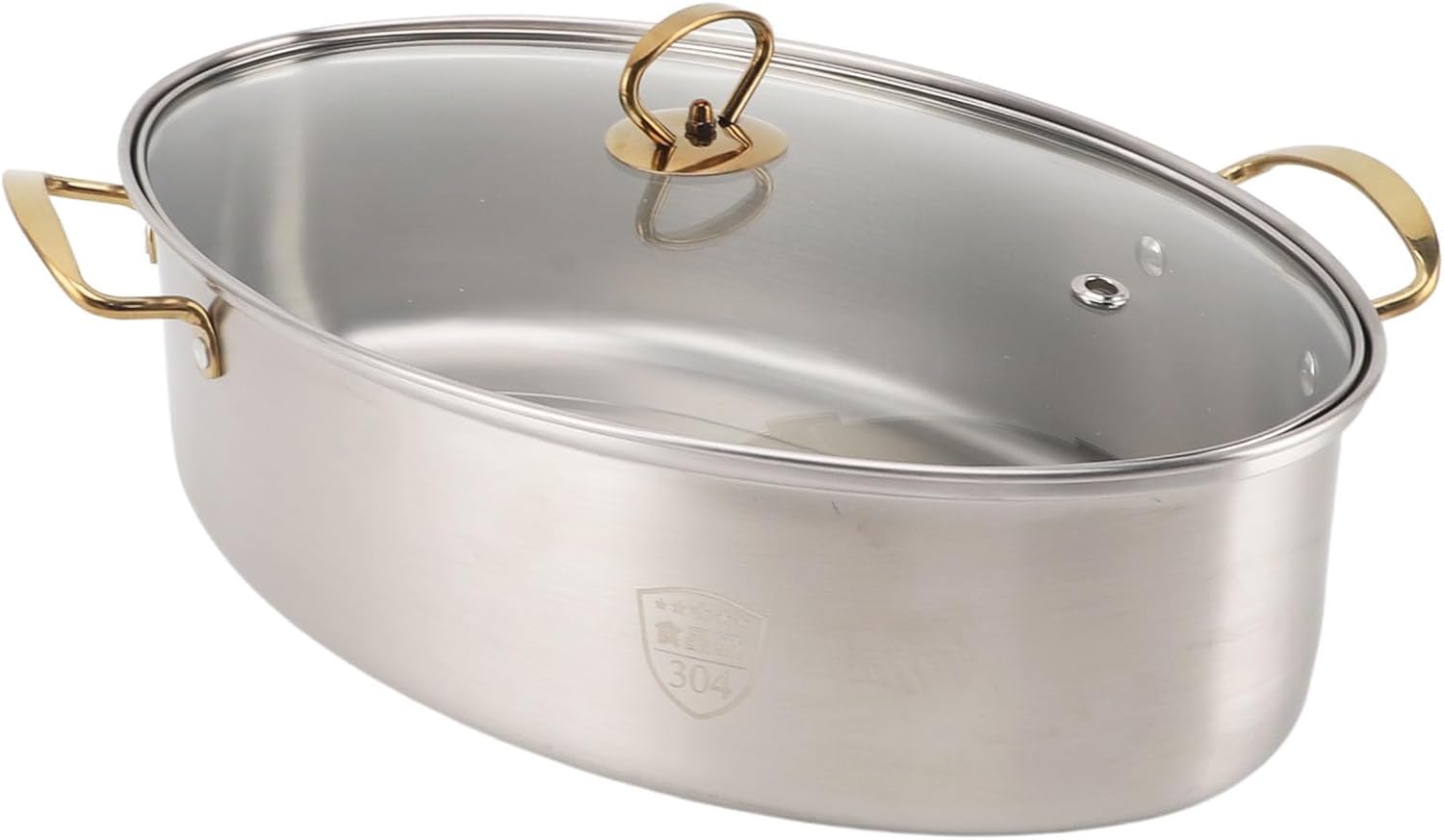 Mumusuki 304 Stainless Steel Fish Steaming Pot with Ceramic Plate, Large Capacity Oval Cookware for Roast Turkey, Multipurpose Steamer with Glass Cover, Mumusukisa0zmow7c5