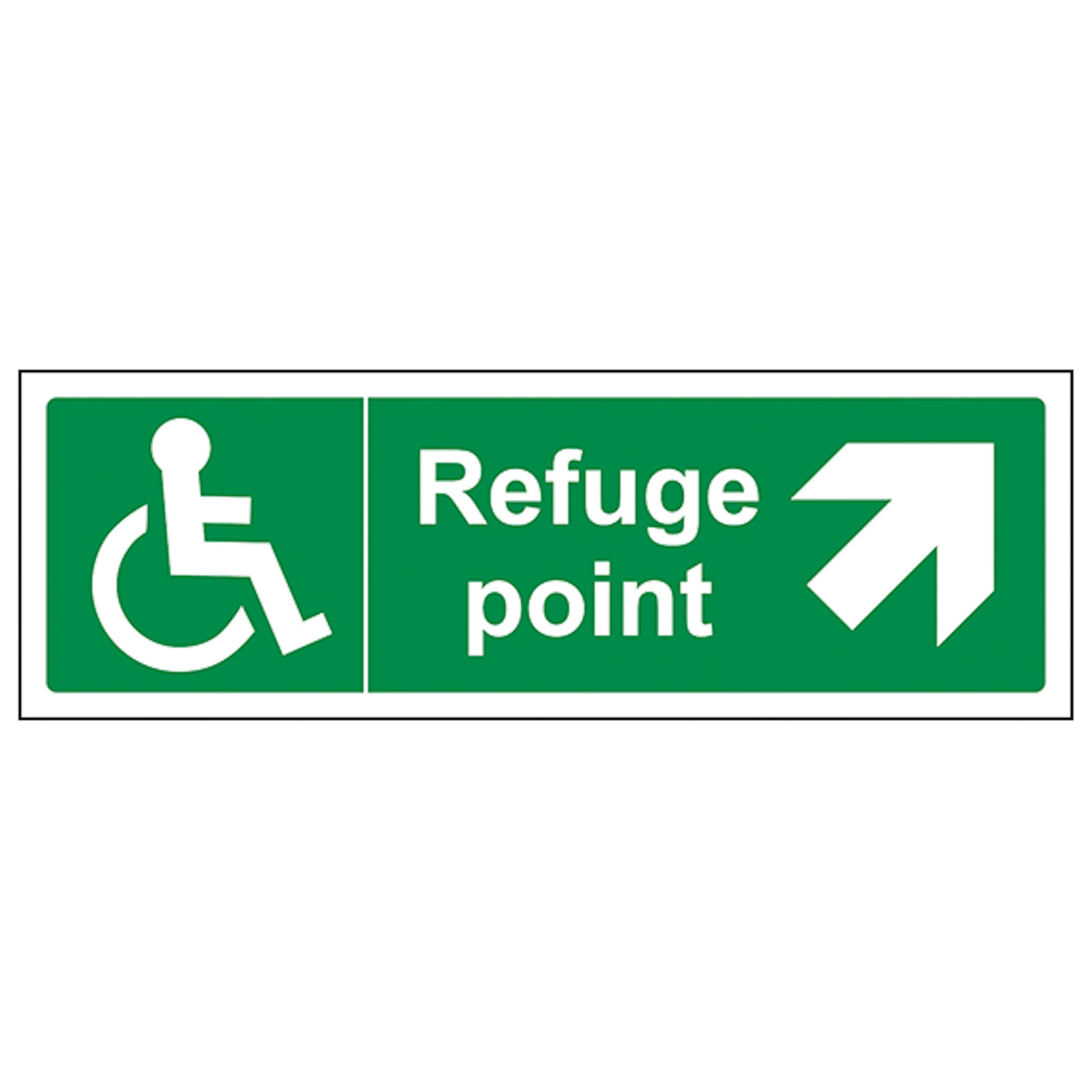 V Safety Refuge Point Arrow Up and Right - Landscape 300 x 100 mm - Glow In The Dark 1mm Rigid Plastic Safety Sign
