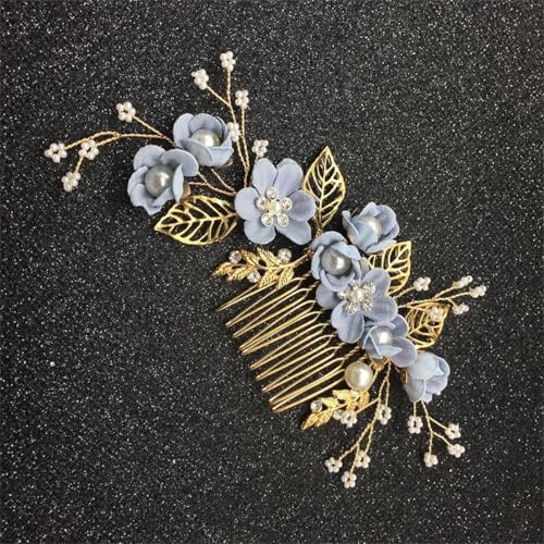 Peine para cabello de novia con perlas y flores blancas miniatura 6