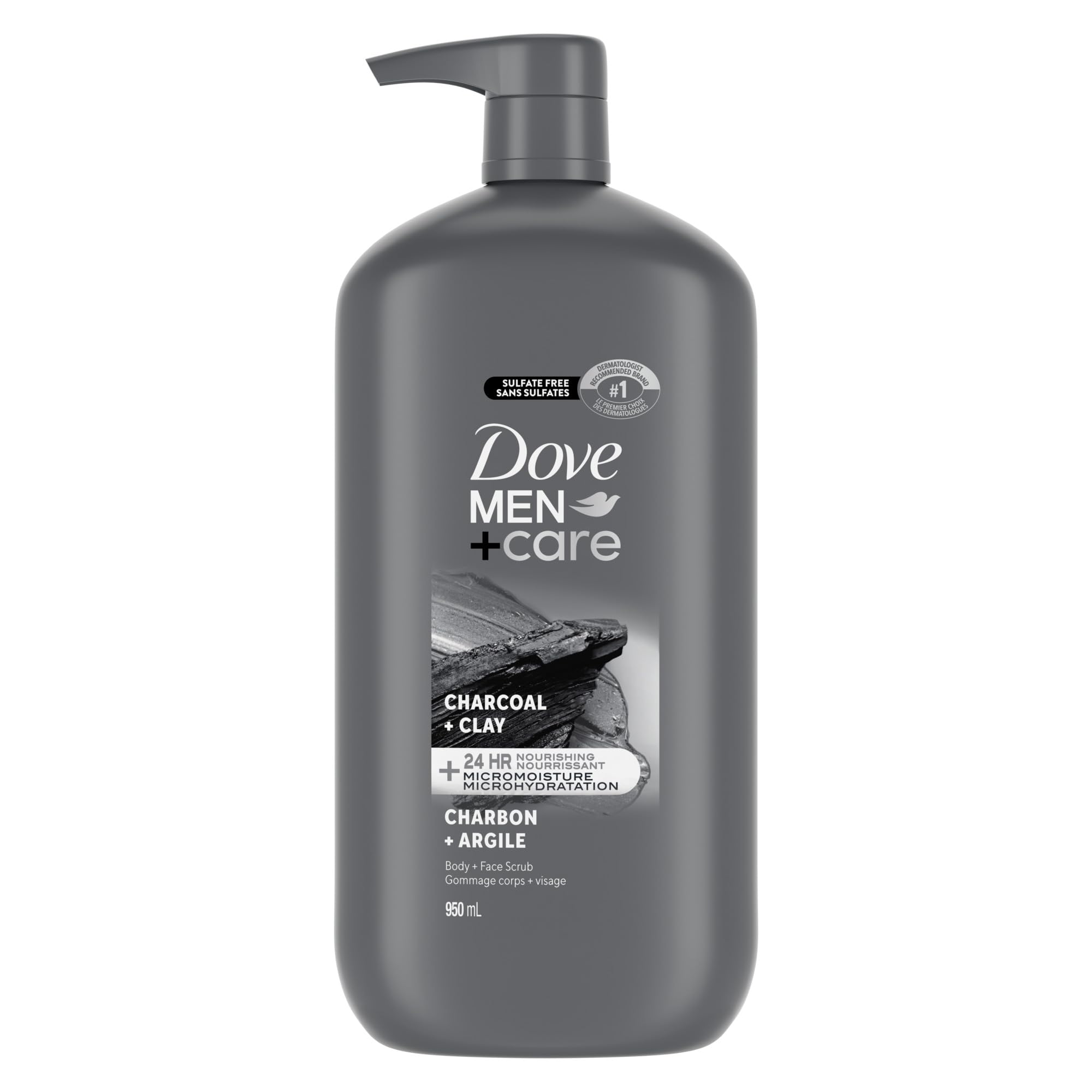 Dove Men+Care Body+Face Scrub Hydrating Charcoal+Clay 24hr Nourishing, 950mL