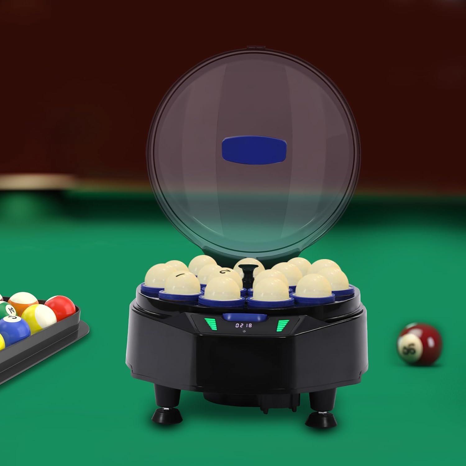 Automatic Pool Ball Cleaner,180W 2000 RPM Electric Billiard Ball Cleaning Machine for 16 Balls with LCD Display One Touch Operation for Home Game Room Pool Hall