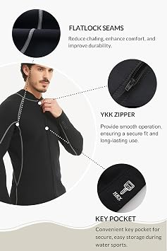 Lemorecn Men's Wetsuit Top, 2mm Long Sleeve Super-Stretch Neoprene Jacket
