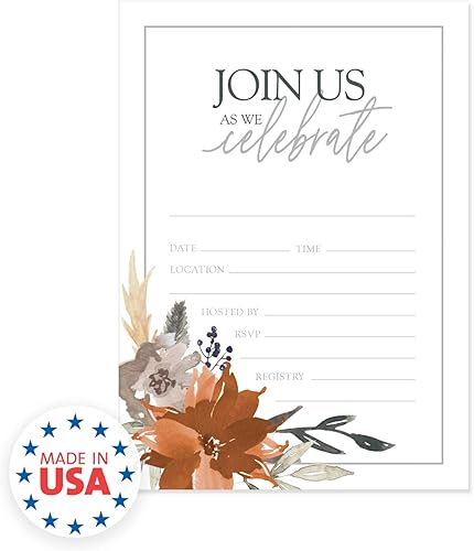 Miniatura 2 de Canopy Street Invitaciones de relleno floral de otoño indie, 25 invitaciones de otoño con sobres blancos, invitación de despedida de soltera de