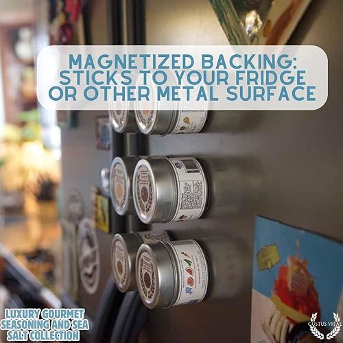 Miniatura 9 de Colección de condimentos gourmet de lujo, especias y sales marinas infundidas, sin OMG, 6 latas magnéticas, totalmente naturales, de origen