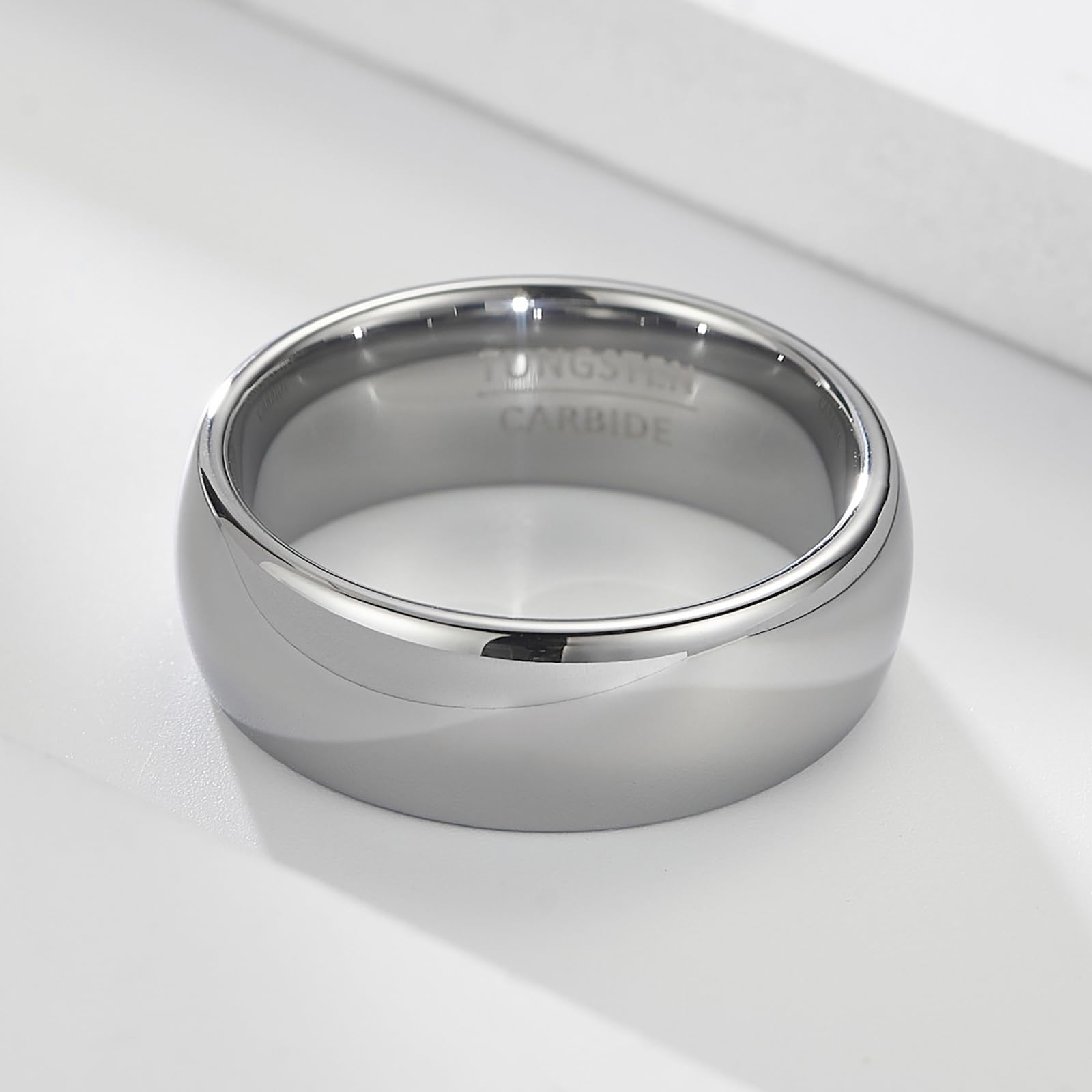 Serie Lineage: Fascia Classica Curvata | Anello Nuziale Unisex in Tungsteno Lucidato Larghezza 8mm (Misura USA)