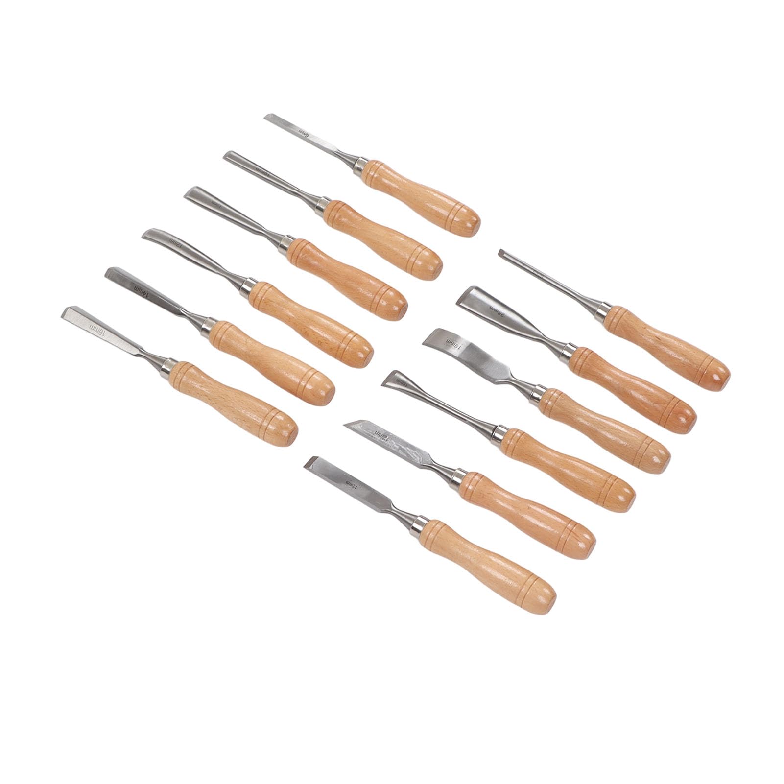 FTVOGUE 12 Pezzi Set di Scalpelli per Intaglio del Legno Lama in Acciaio Al Carbonio Manico in Faggio Sgorbie per la Lavorazione del Legno con Scatola di Immagazzinaggio per Falegnami e