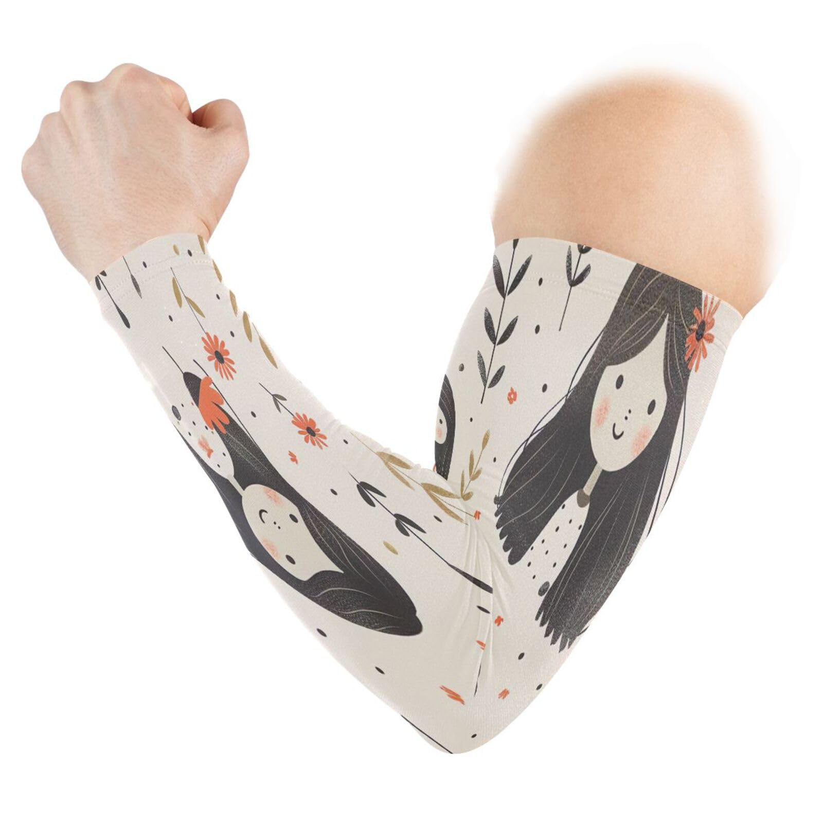 YEGAME Arm Sleeves for Men & Women, Cartoon Girl 1 Pair Cooling UV Sun Protection Sports Compression Sleeves, UPF 50+ Basketball Tennis Cycling Arm Warmers, Breathable Tattoo Cover Sleeve