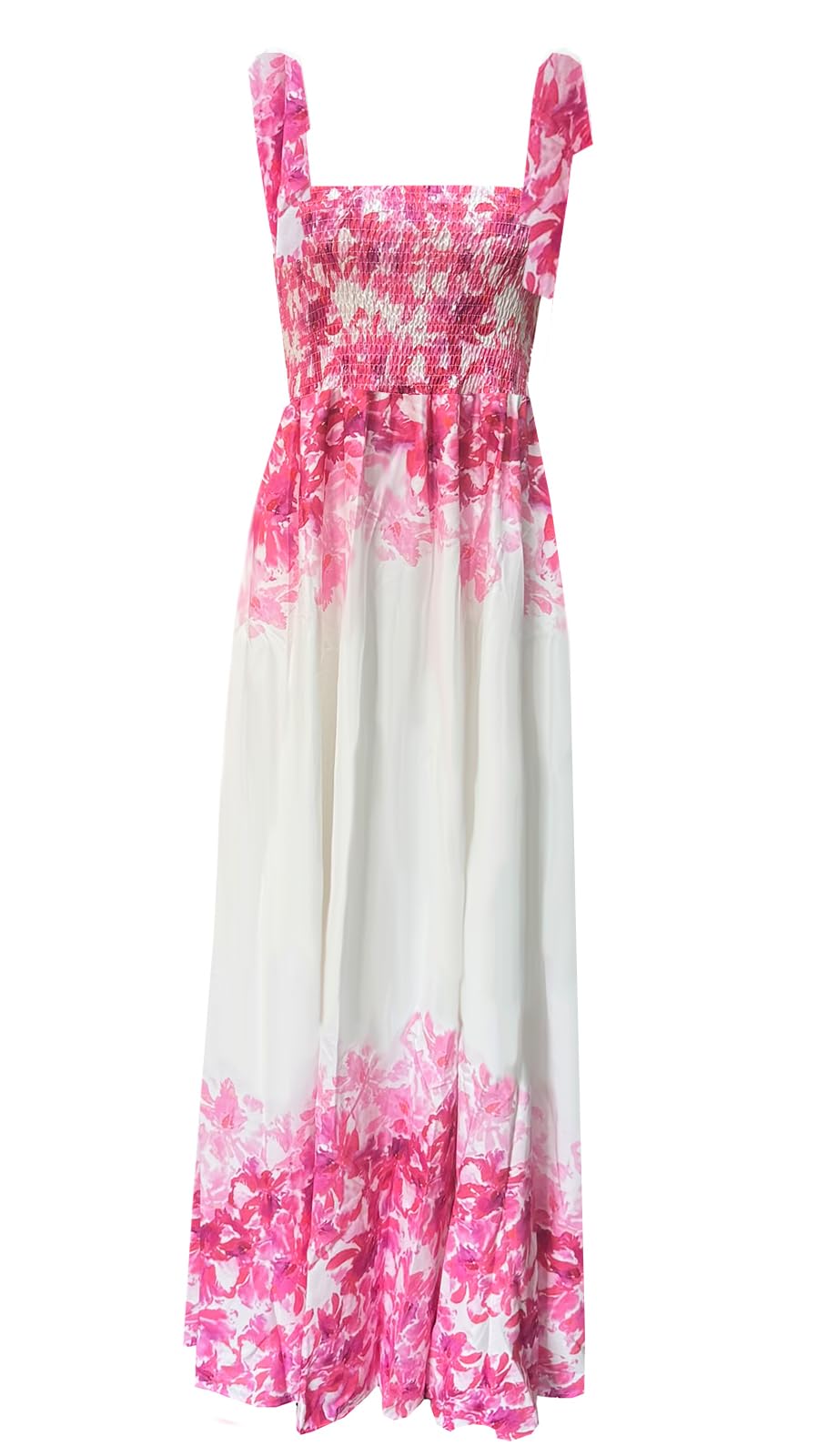 kinstell Women's Summer Boho Spaghetti Strap Square Neck Ruffle Casual Flowy Long Dress Beach Swing Party Maxi Dress