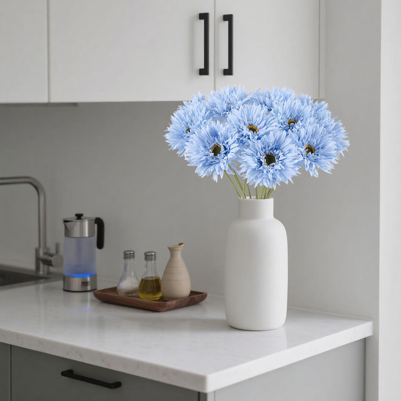 Gerbera Daisy Artificial Flowers 12pcs Faux Daisies Blue Silk Flowers with Stems for Vase Table Centerpiece Home Wedding Party Garden Decoration(Blue) - Image 8