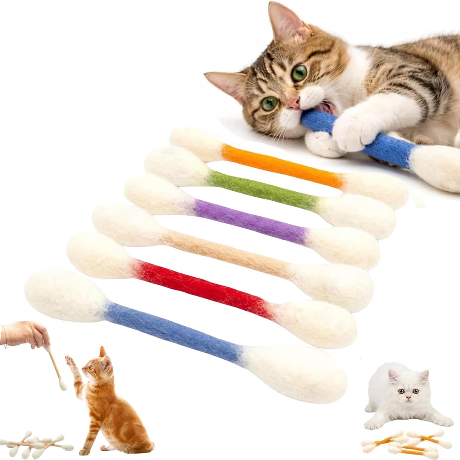 SANJSJHXJ Giant Cotton Bud Cat Toy & Cotton Swabs 6 Pack, Interactive Kitten Dental Chew Catnip Toys for Boredom,6 Colors