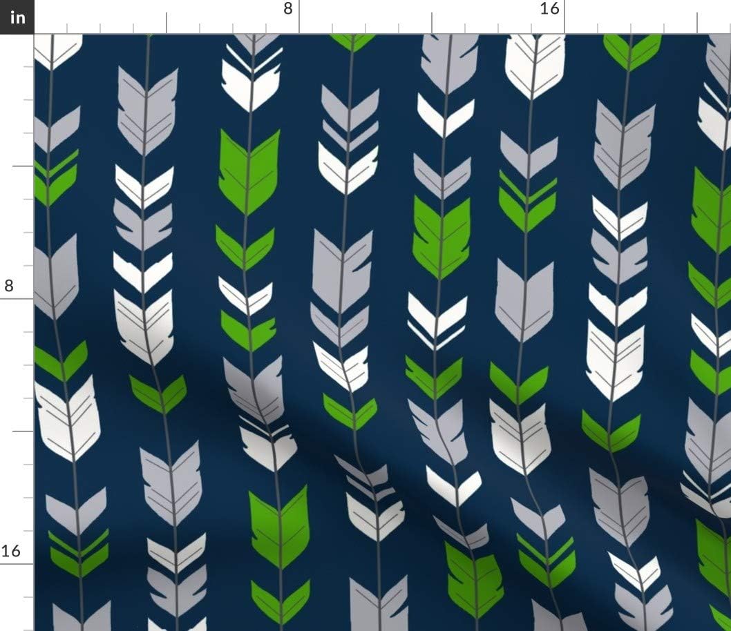 Spoonflower Fabric - Arrow Feathers Green Grey Navy Lime Arrows Fletching Printed on Petal Signature Cotton Fabric by The Yard - Sewing Quilting Apparel Crafts Decor