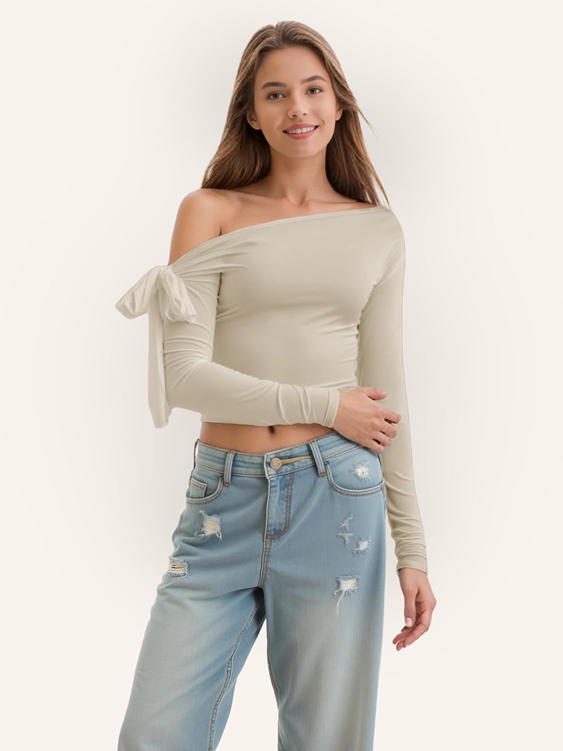 Off The Shoulder Tops for Women, Long Sleeve Going Out Crop Asymmetrical Slim Fit Fall Shirts - Image 4