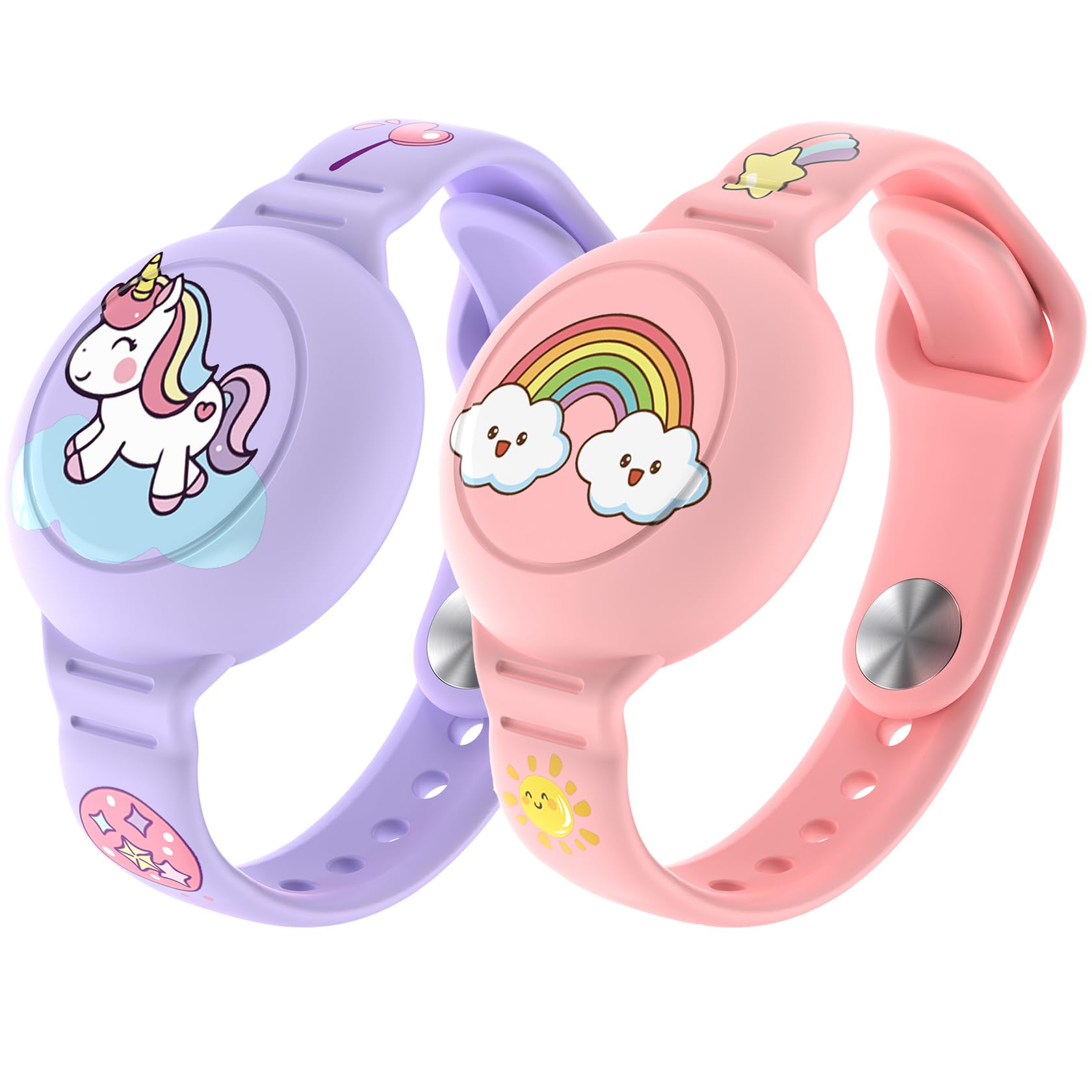 2 Pack AirTag Bracelet for Kids, Waterproof Cute Cartoon Air tag Holder for Kids with Full Coverage Design, Silicone Airtag Hidden Wristband for Child, Healthy Material
