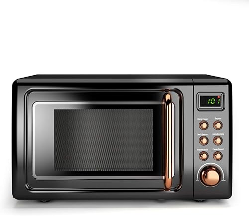 Horno microondas retro, Safeplus de 0.7 pies cúbicos, microondas de 700 W con placa de acero laminado en frío, 5 micro descongelación y función de