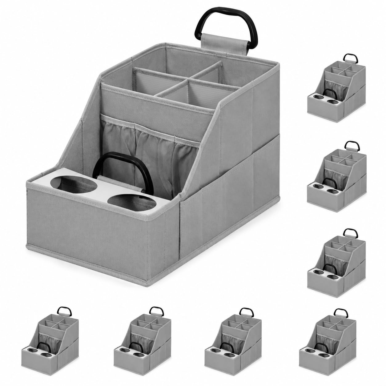 CROS 8 Pack Car Seat Organizer with Metal-Reinforced Cup Holders, 12 Storage Compartments Backseat Car Organizer, Travel Essentials for Kids Toys & Snacks, Non-Slip Seat Storage for SUV, Truck, Gray