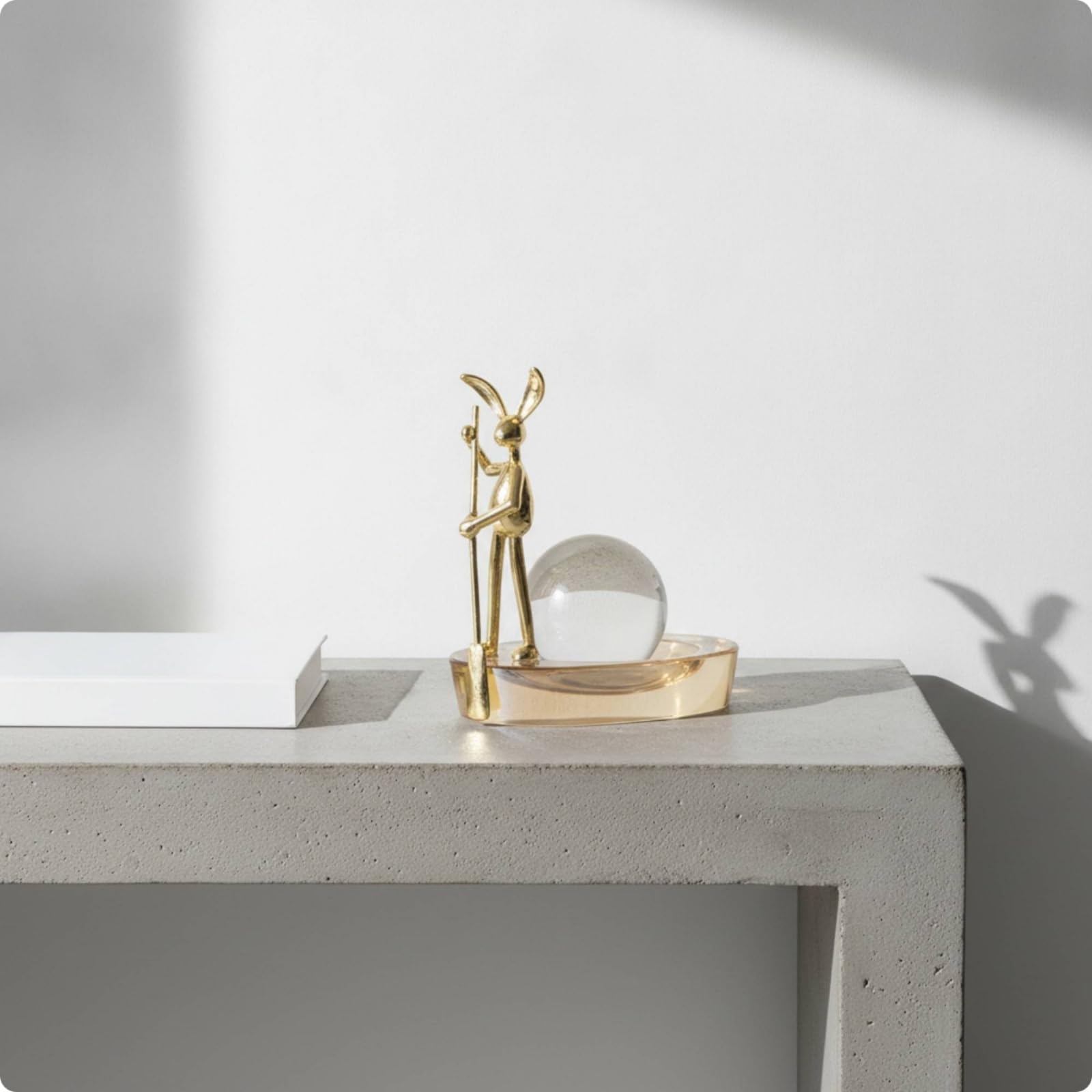 Escultura de Cristal Conejo Decorativo Figura Artística Silueta Estilizada Base de Cristal Metal Pulido Adecuada para Bibliotecas Repisas de Vitrinas, Conejo De Cristal En Bote Transparente