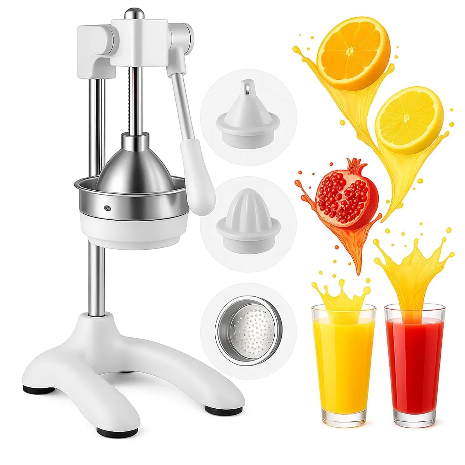 Cast Iron Juicer Hand Press, Heavy Duty Manual Juicer Hand Press with Stainless Steel Crusher, Lemon Orange Citrus Squeezer, Easy to Clean Countertop Juice for Home and Bar(White)