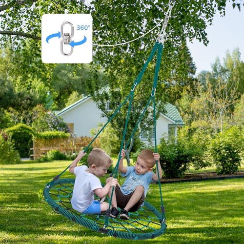 Hapfan 40\'\' Spider Web Tree Swing, 750 lbs Outdoor Saucer Net Swing with Swivel and 9.8 FT Swing Hanging Straps, Backyard Swing Set Accessories(Green) - Thumbnail 4