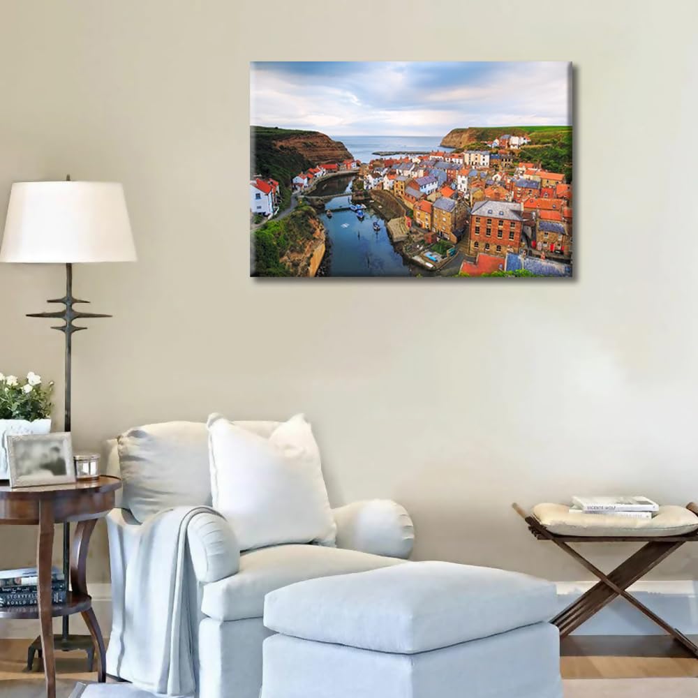 Scarborough Borough of North Yorkshire Wall Art Staithes England Poster Prints on Canvas 1 Pieces Canvas Wall Decor Home Decoration for Living Room Office Bathroom Framed Ready to Hang (16''Wx 24''H) - Image 4