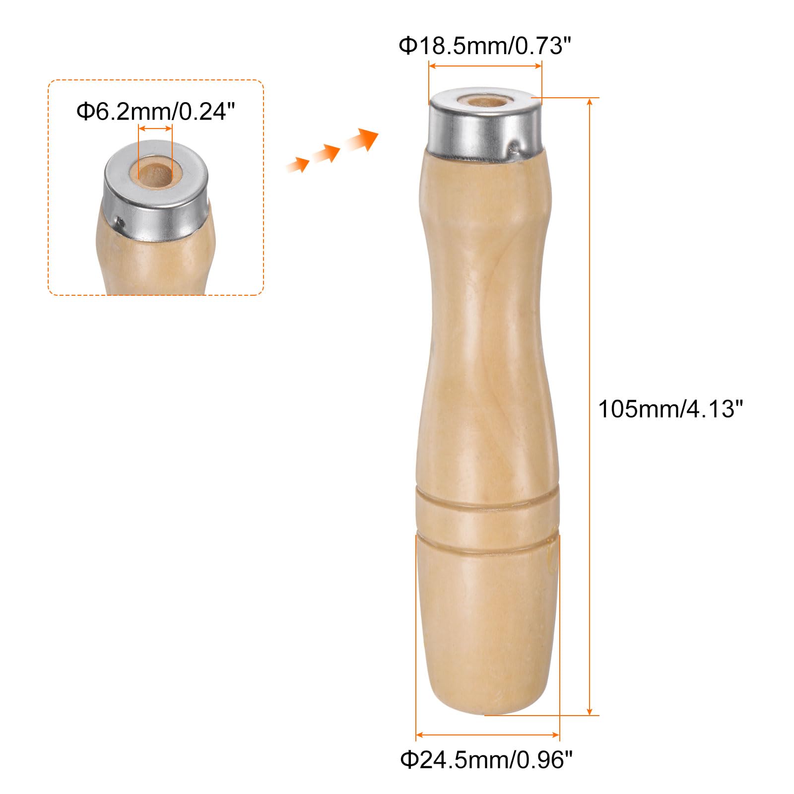 QUARKZMAN Manico per Lime Legno da 3pz, Manici Ergonomici Foro Rotondo da 4,13" e 6,2 Mm, Collare Metallo per Lime Metalliche da 8"