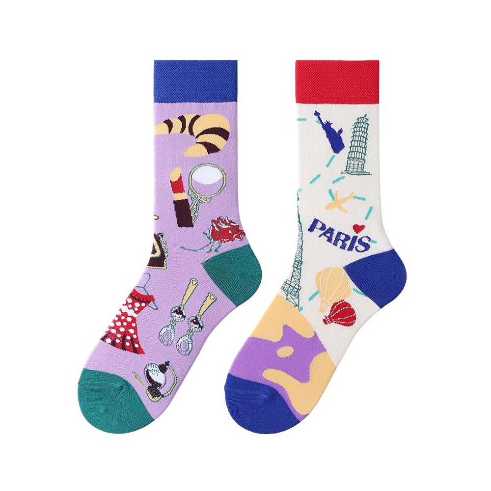 Calcetines Divertidos Unisex para Mujer y Hombre con Diseños Asimétricos en Par - Temas Animales, Comida, Fruta, Deporte y Arte en Algodón - Ideal para Regalos — view 189