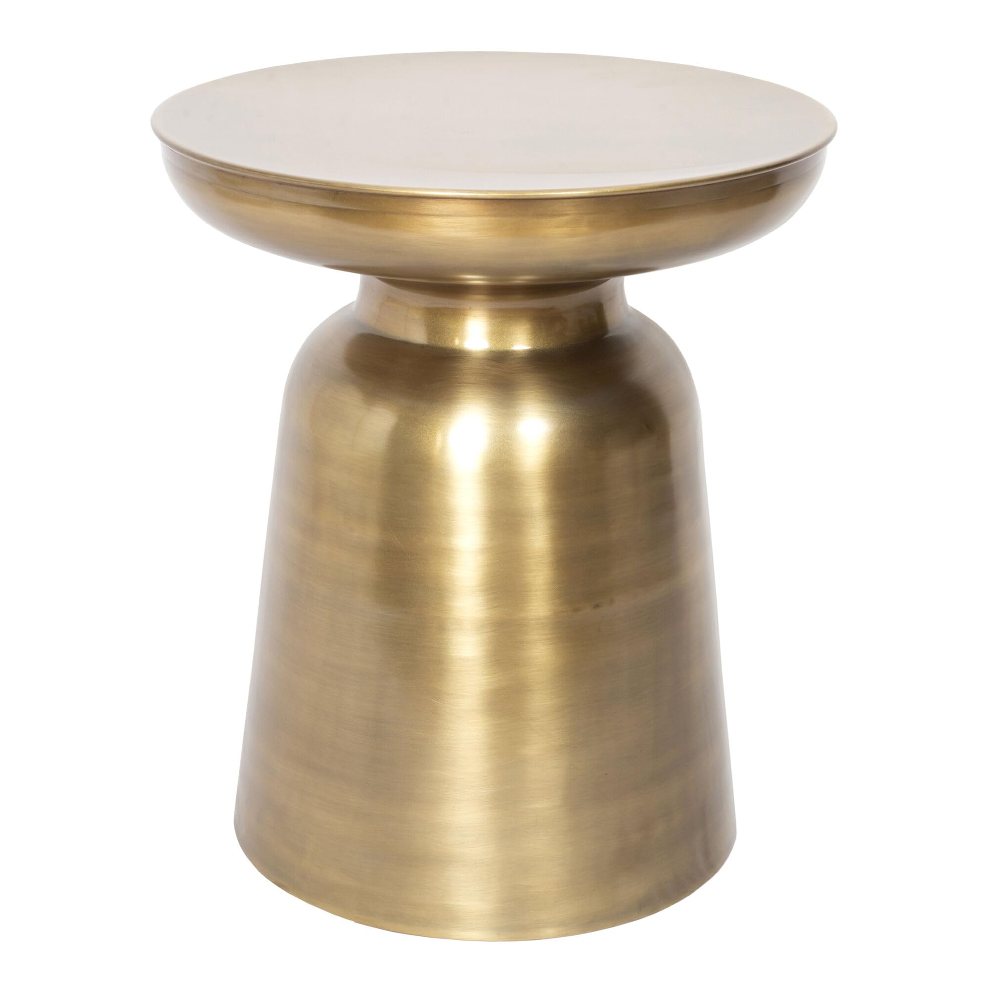 Inderoots Round Gold Metal Pedestal Side Table, Brushed Gold Metal Hourglass Base, Contemporary Accent Table-image-19
