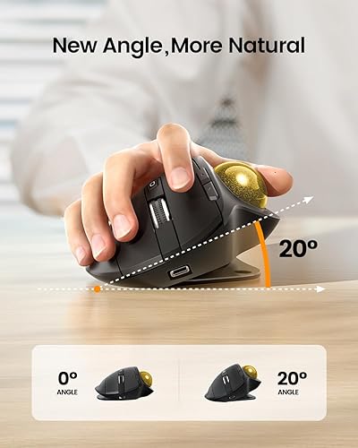 Miniatura 2 de ProtoArc EM01 NL - Ratón de Trackball inalámbrico, ergonómico Bluetooth Rollerball Pulgar, recargable, para computadora portátil, ángulo ajustable y