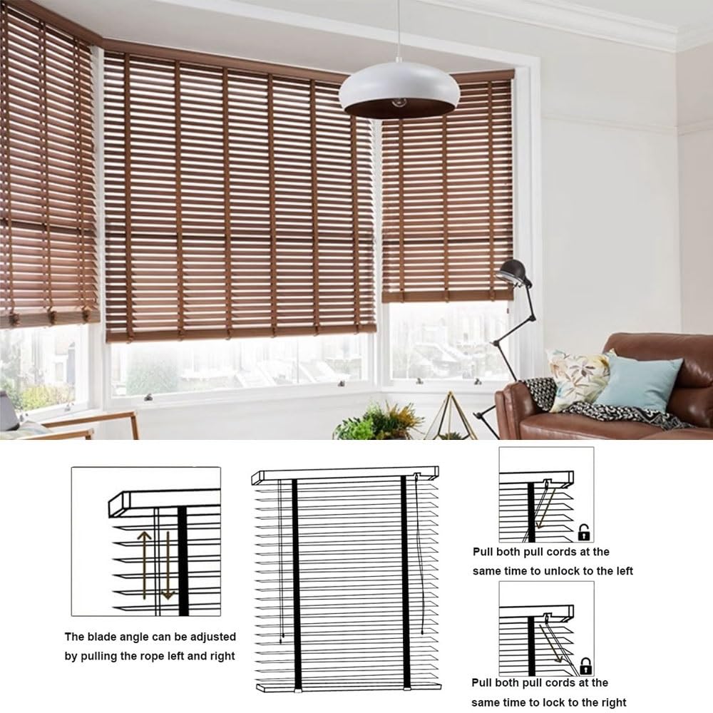 50 mm Holzjalousien, horizontale Fensterblenden für Privatsphäre im Innen- und Außenbereich, verstellbare Lichtsteuerung, erhältlich in 40–160 cm Breiten (110 x 100 cm)