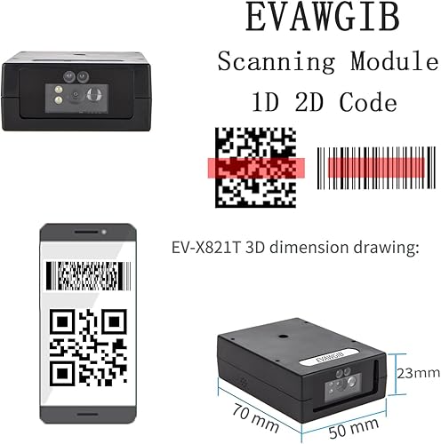 Miniatura 2 de Embedded Mini USB Fixed Mount Barcode Scanner Engine, CMOS 2D Barcode Reader Module RS232TTLUSB Barcode Scanner Module Mini Size Module (RS232)